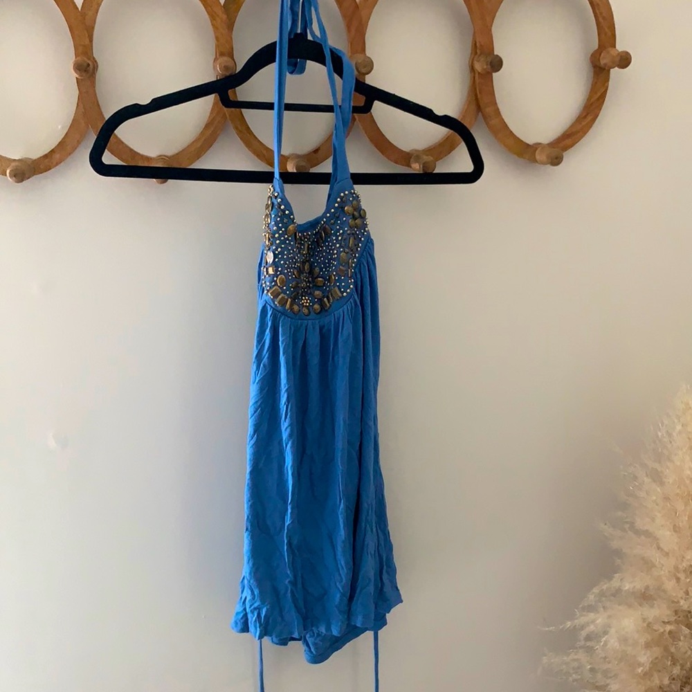 BCX blue halter with gold accents